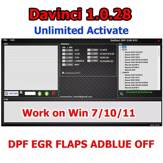 Davinci 1.0.28 DPF EGR DTC ADBLUE OFF